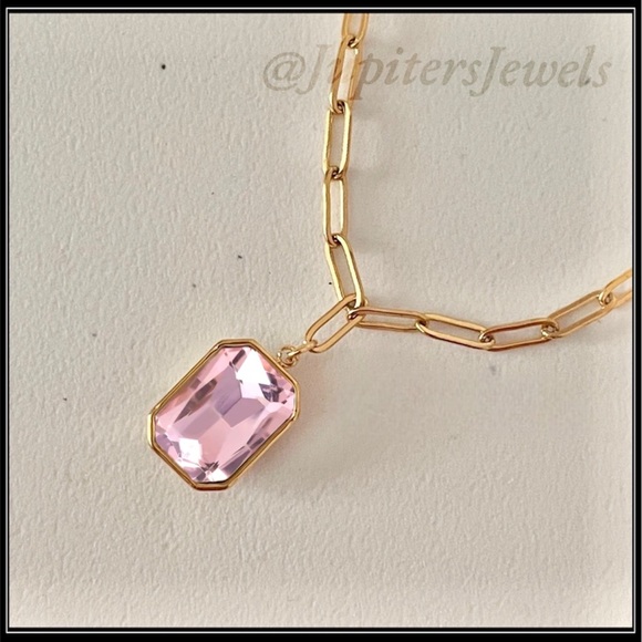 14k Gold Crystal Cut Pink Amethyst Topaz Minimalist Paperclip Necklace - Picture 3 of 6